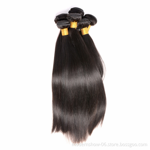 Modern Show Double Drawn Silk Straight Brazilian Human Hair Bundles With Lace Frontal Closure